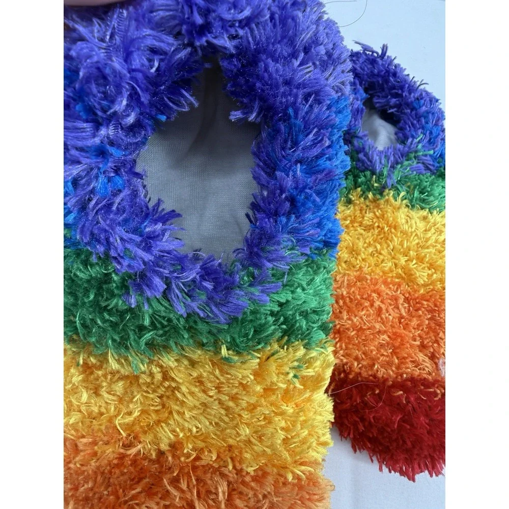 Fuzzy Slipper Socks Rainbow Soft Comfortable Non Slip Unisex Womens Mens